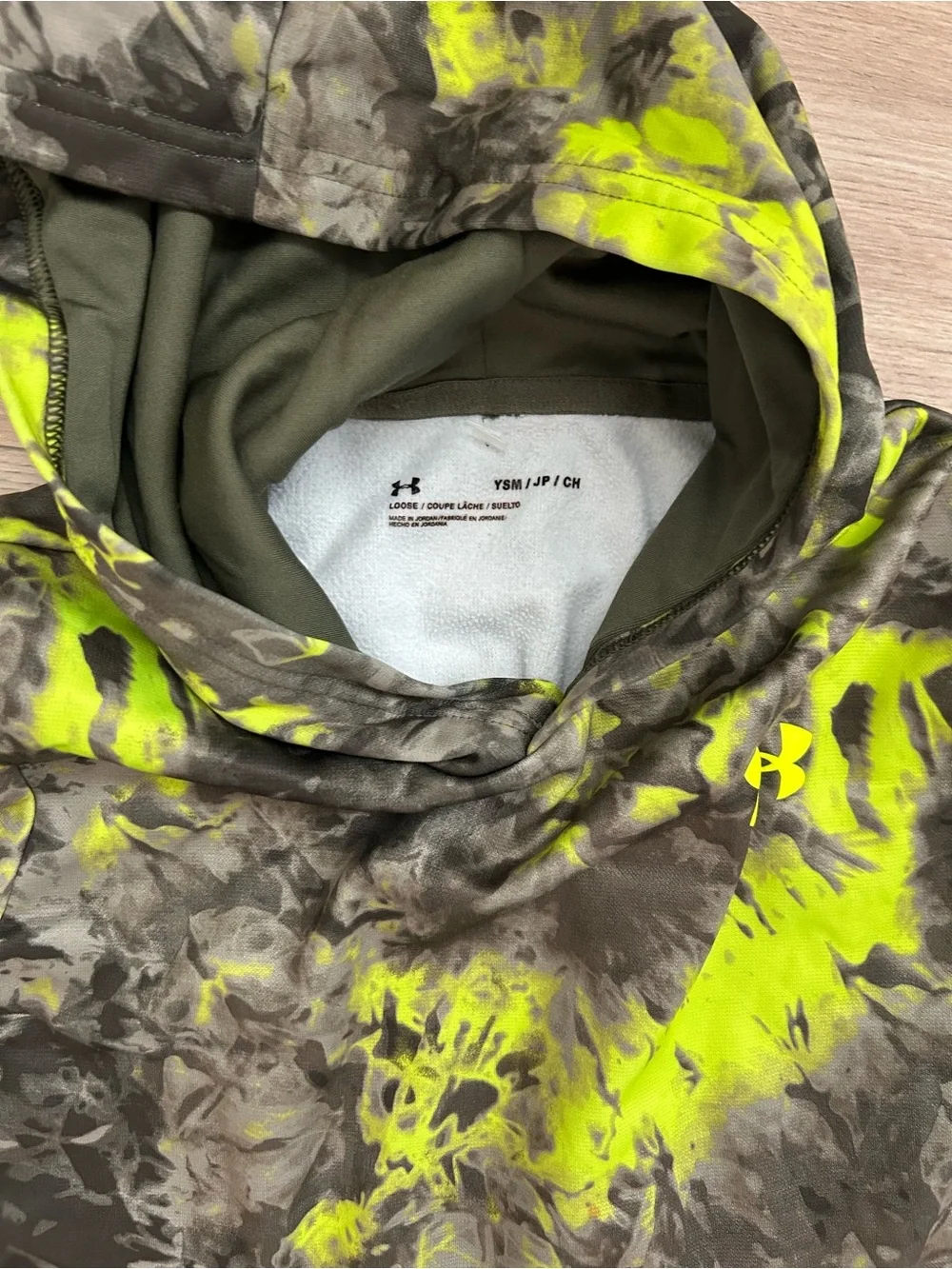 Under Armour Black and Neon Yellow Camo Pullover Hoodie - Picture 3 of 3
